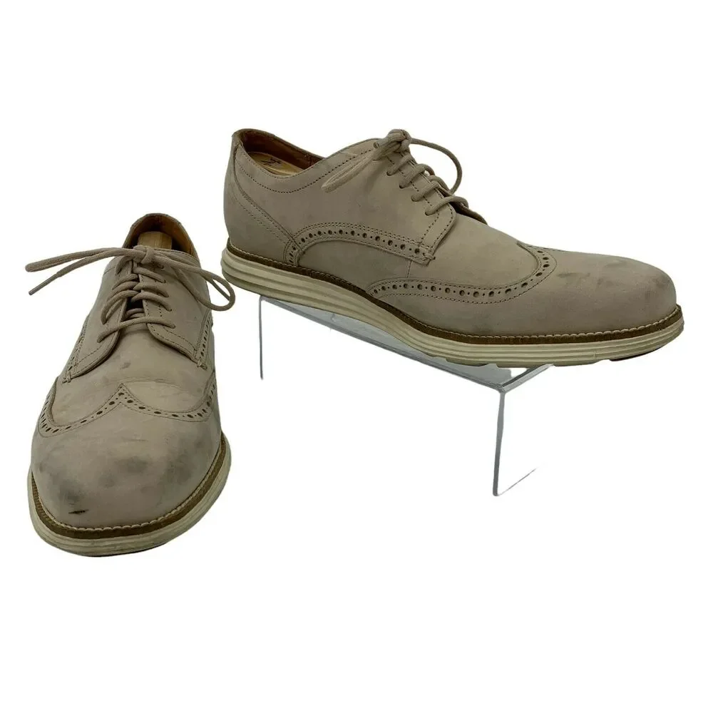 Cole Haan Mens 12 Dress Shoes Beige Wingtip Oxford Lace Up Business Casual